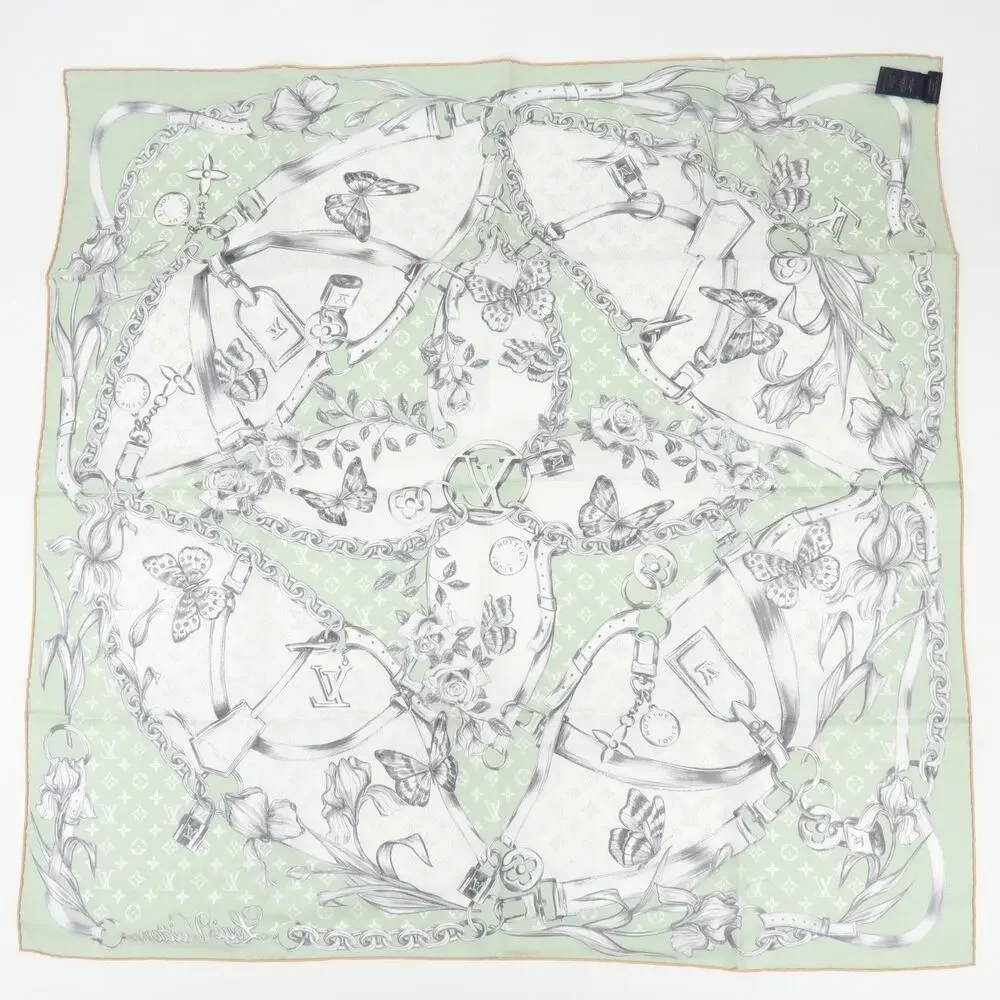 Louis Vuitton Blooming Monogram Carre 90 Silk Scarf Green